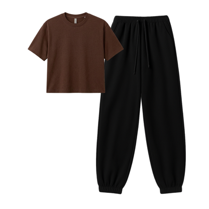 Black Sweatpant With Crop T-Shirt