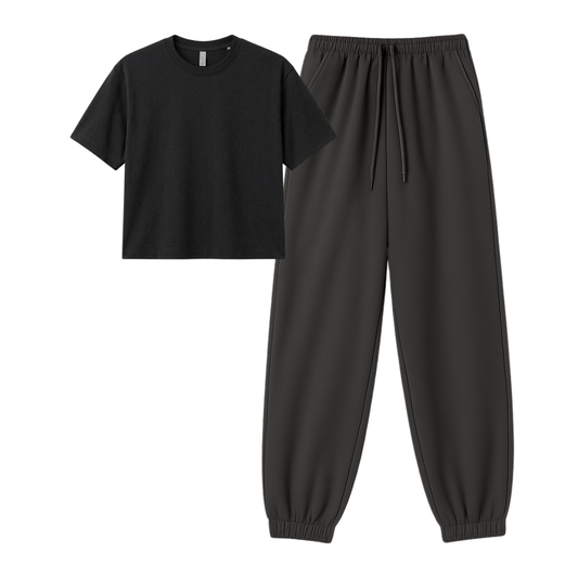 Charcoalgrey Sweatpant With Crop T-Shirt