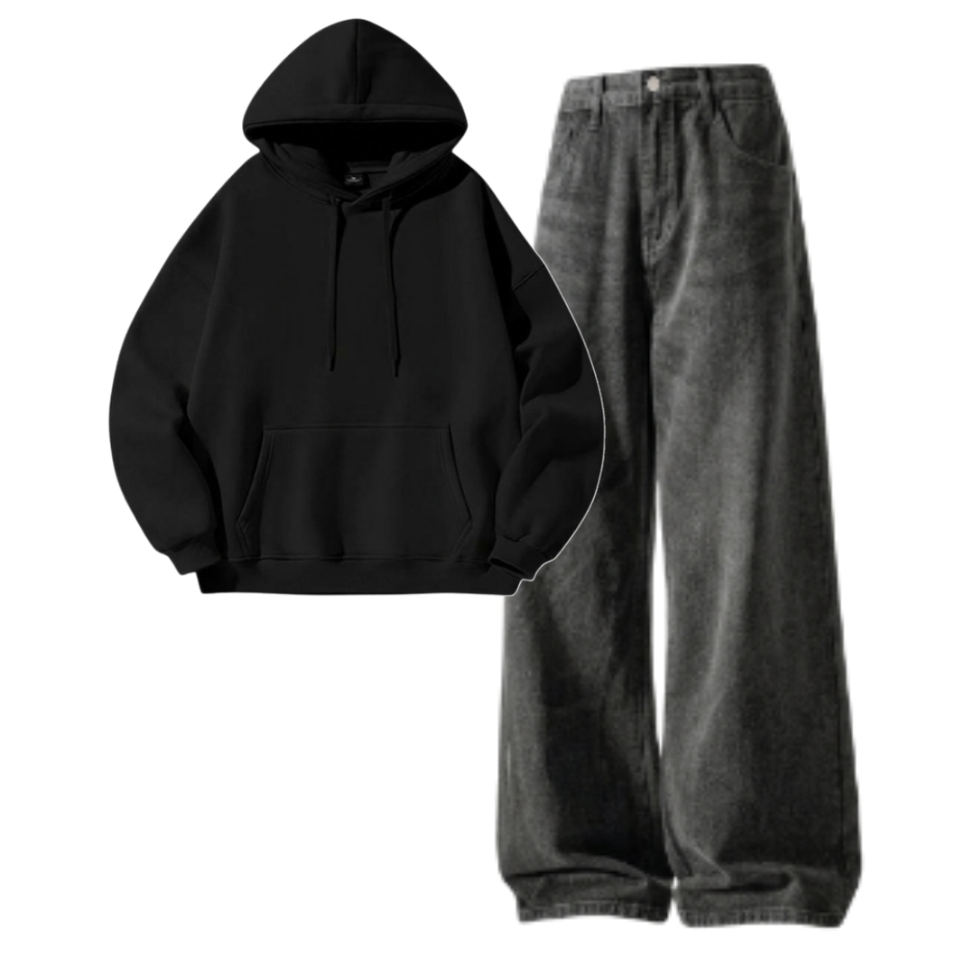 Acid Ash Baggy Jeans With Hoodie