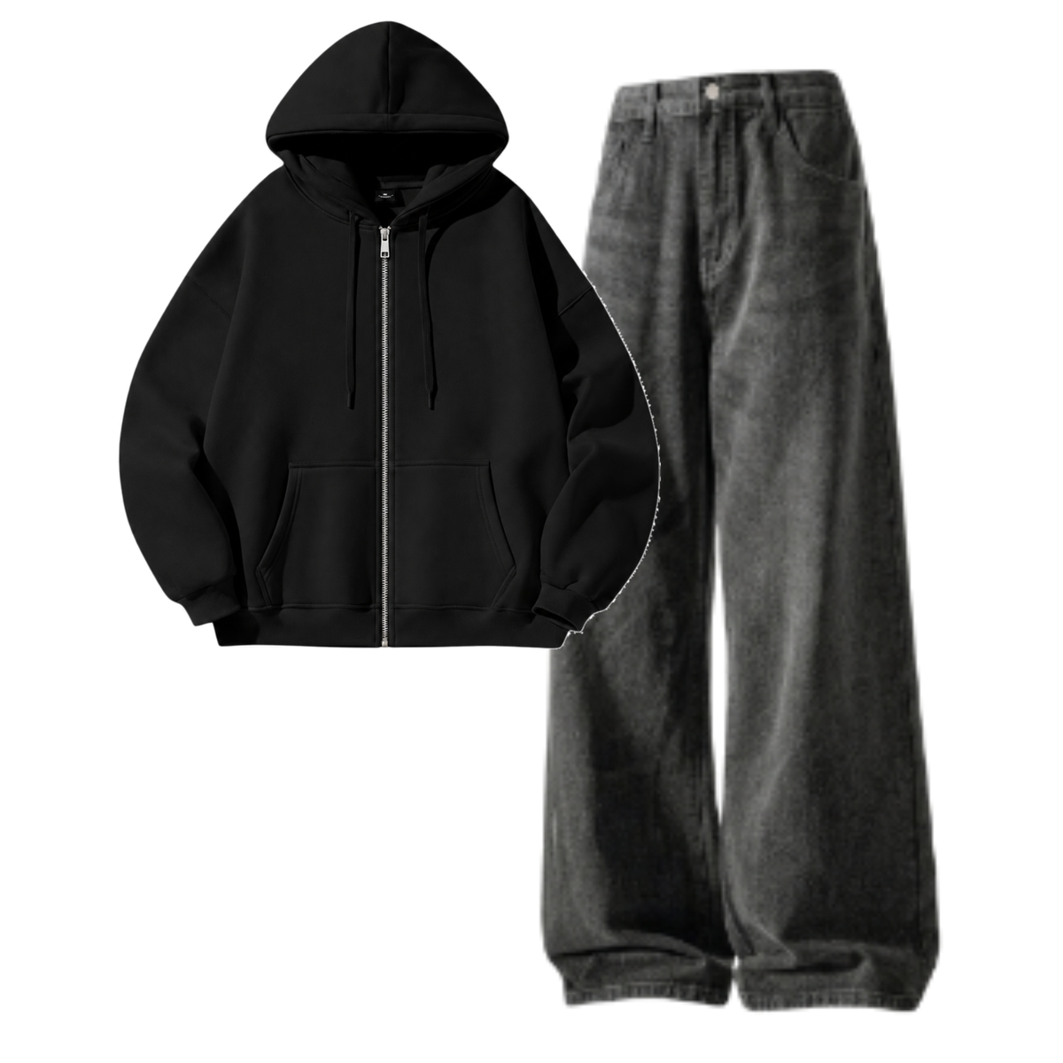 Acid Ash Baggy Jeans With Zipper