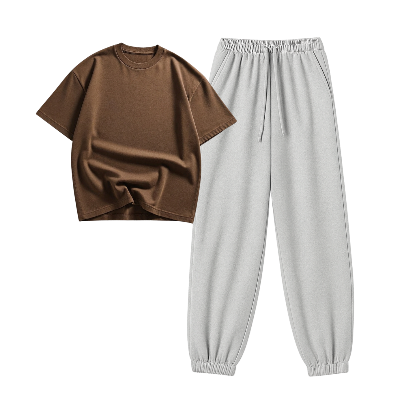 Lightgrey Sweatpant With Oversized Drop Shoulder T-Shirt