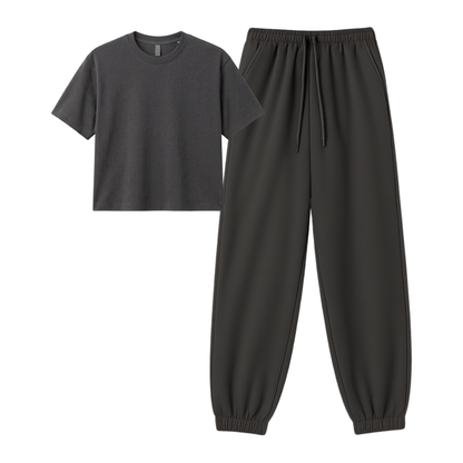 Charcoalgrey Sweatpant With Crop T-Shirt