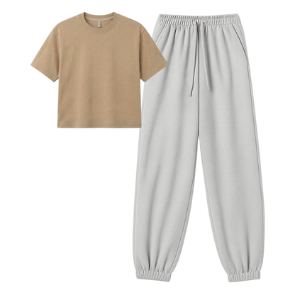 Lightgrey Sweatpant With Crop T-Shirt