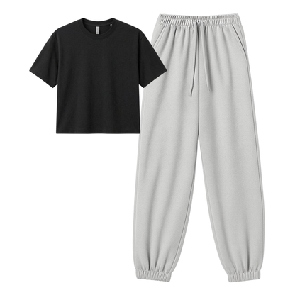 Lightgrey Sweatpant With Crop T-Shirt