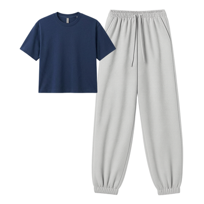 Lightgrey Sweatpant With Crop T-Shirt