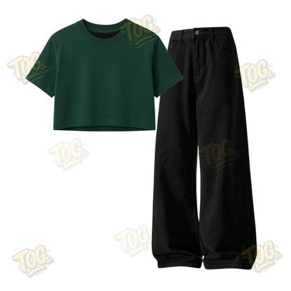 Black Wide-Leg Baggy Jeans With Crop T-Shirt