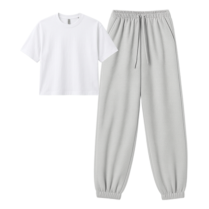 Lightgrey Sweatpant With Crop T-Shirt