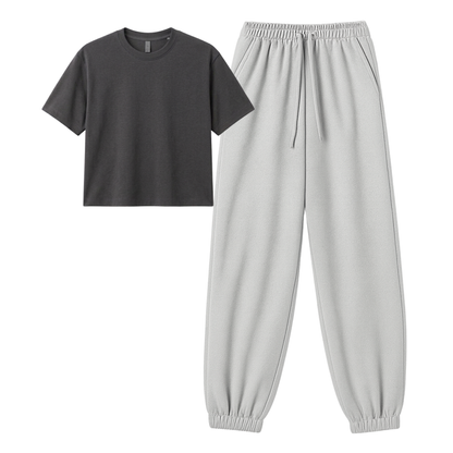 Lightgrey Sweatpant With Crop T-Shirt