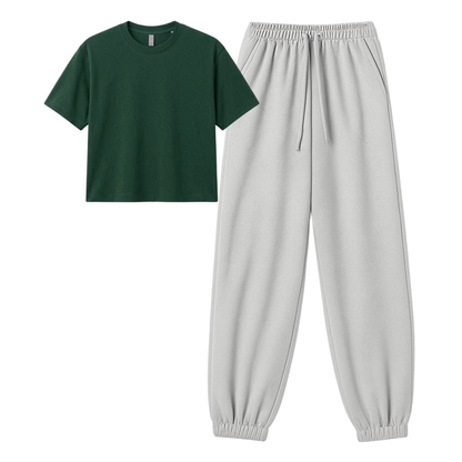 Lightgrey Sweatpant With Crop T-Shirt