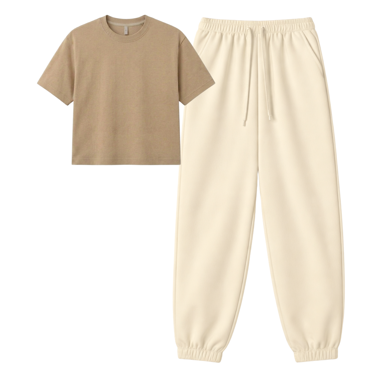 Cream Sweatpant With Crop T-Shirt