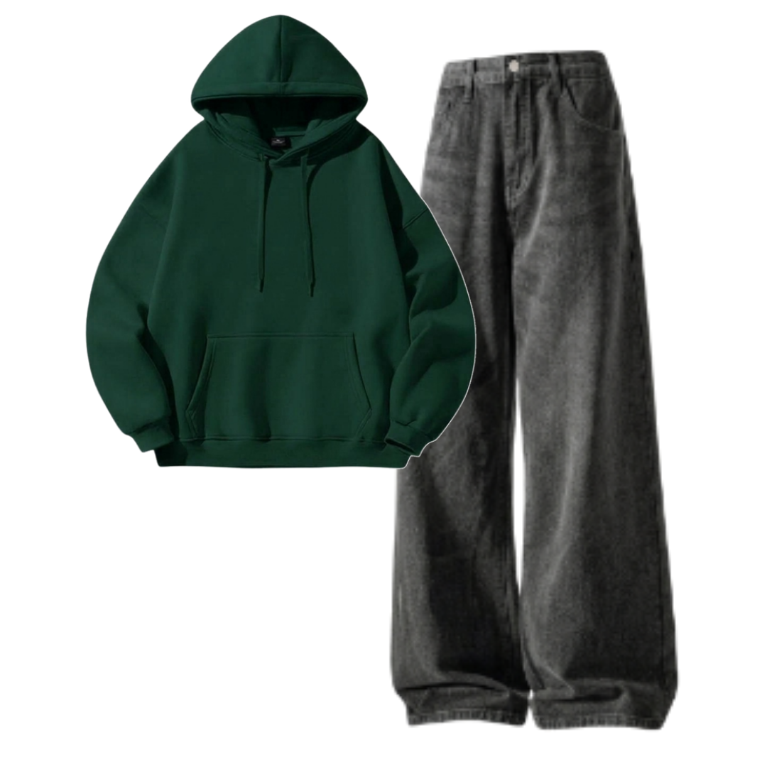 Acid Ash Baggy Jeans With Hoodie