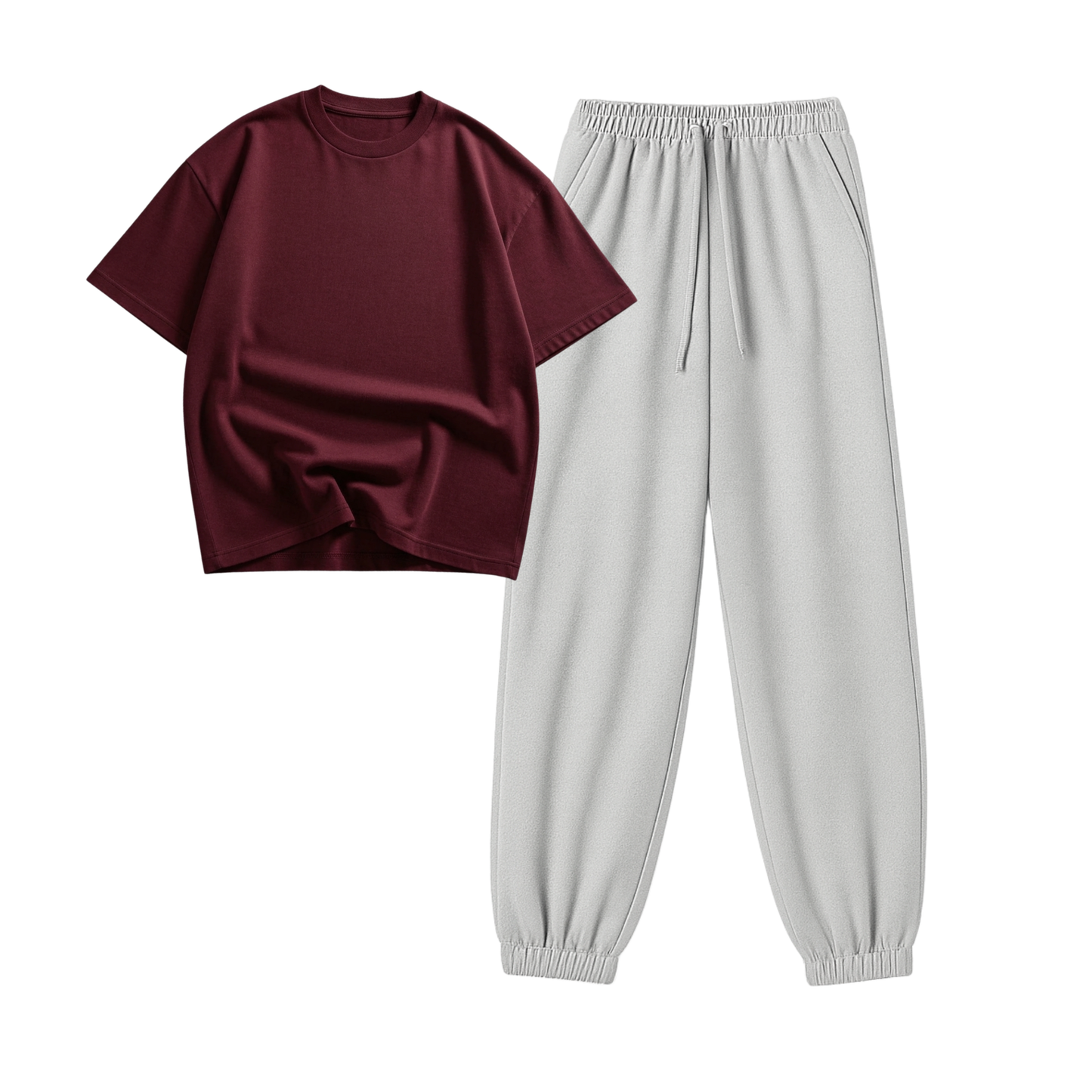 Lightgrey Sweatpant With Oversized Drop Shoulder T-Shirt