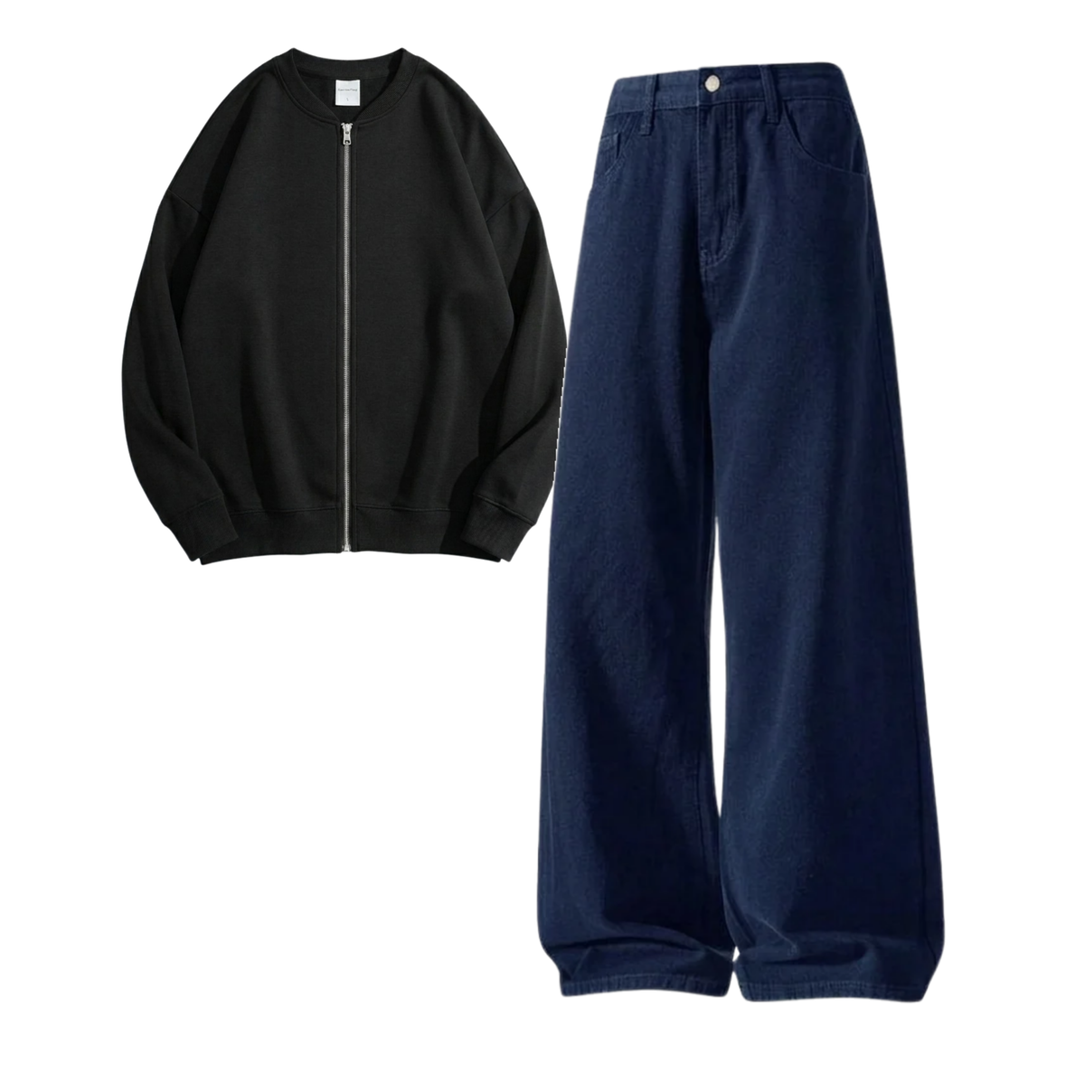 Navyblue Baggy Jeans With Zweat