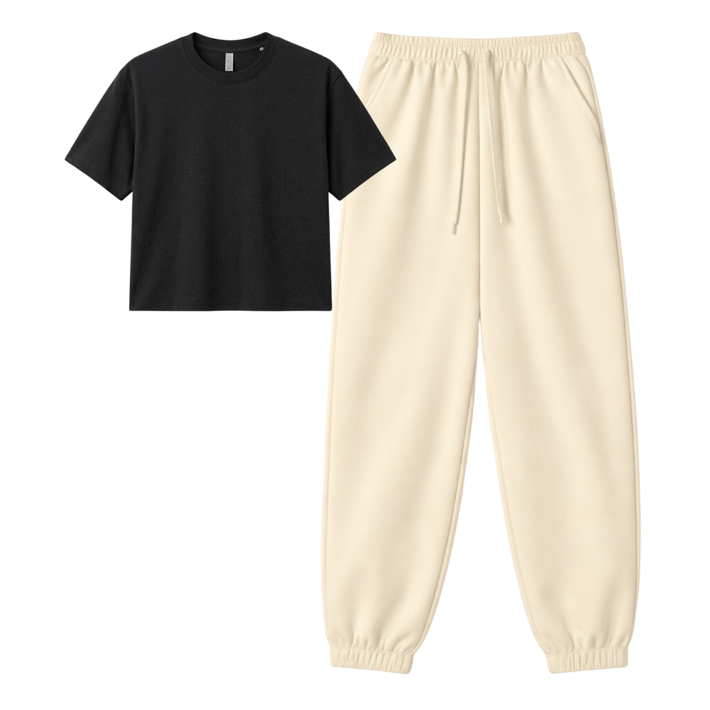 Cream Sweatpant With Crop T-Shirt