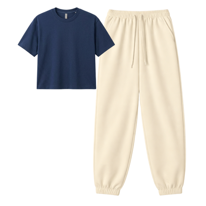 Cream Sweatpant With Crop T-Shirt