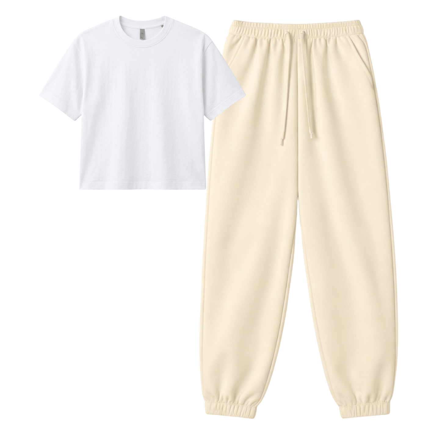 Cream Sweatpant With Crop T-Shirt