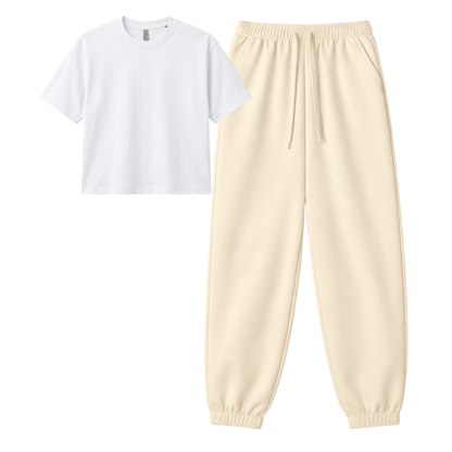 Cream Sweatpant With Crop T-Shirt