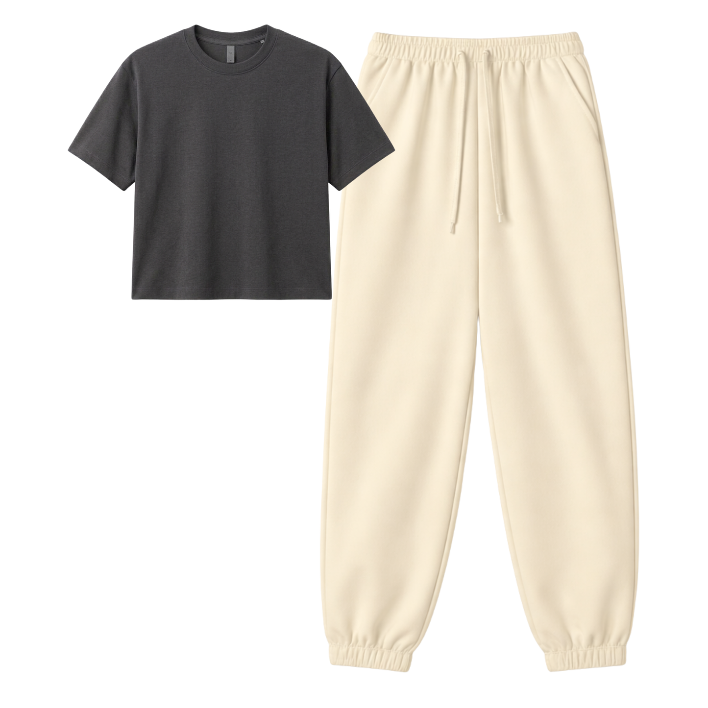 Cream Sweatpant With Crop T-Shirt