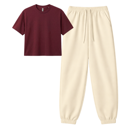 Cream Sweatpant With Crop T-Shirt