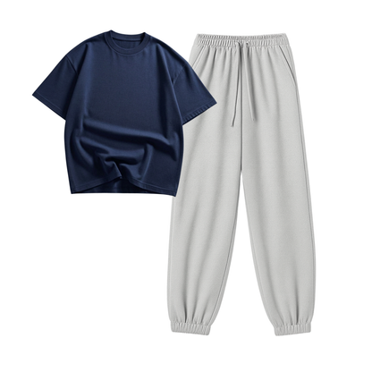 Lightgrey Sweatpant With Oversized Drop Shoulder T-Shirt