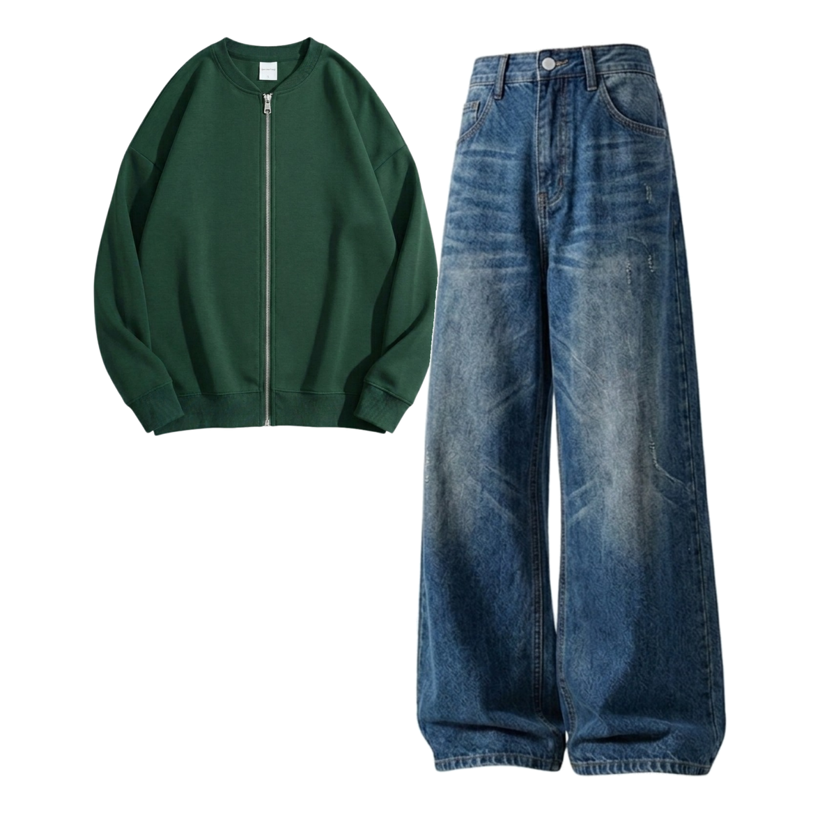 Navyblue Vintage Baggy Jeans With Zweat