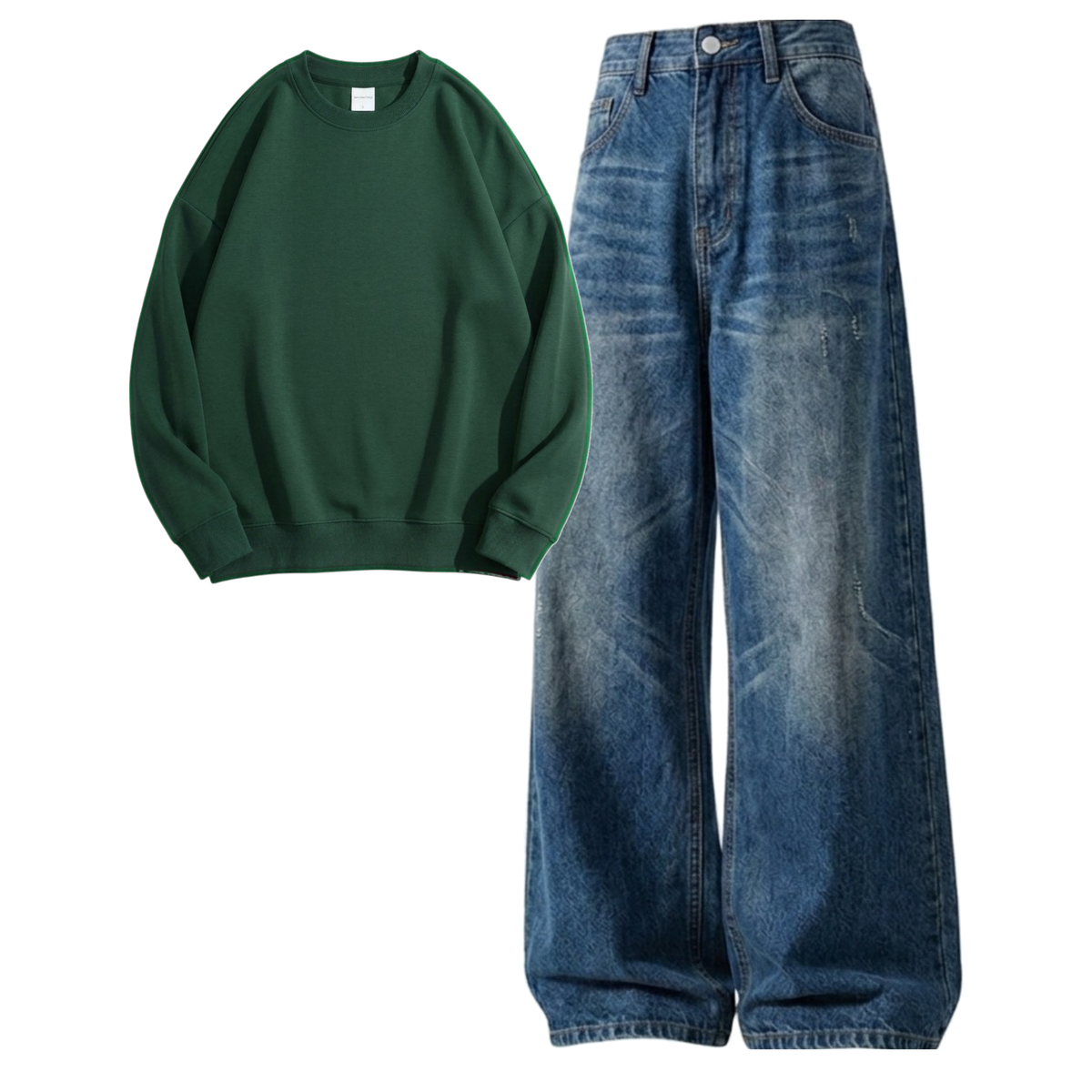 Navyblue Vintage Baggy Jeans With Sweatshirt