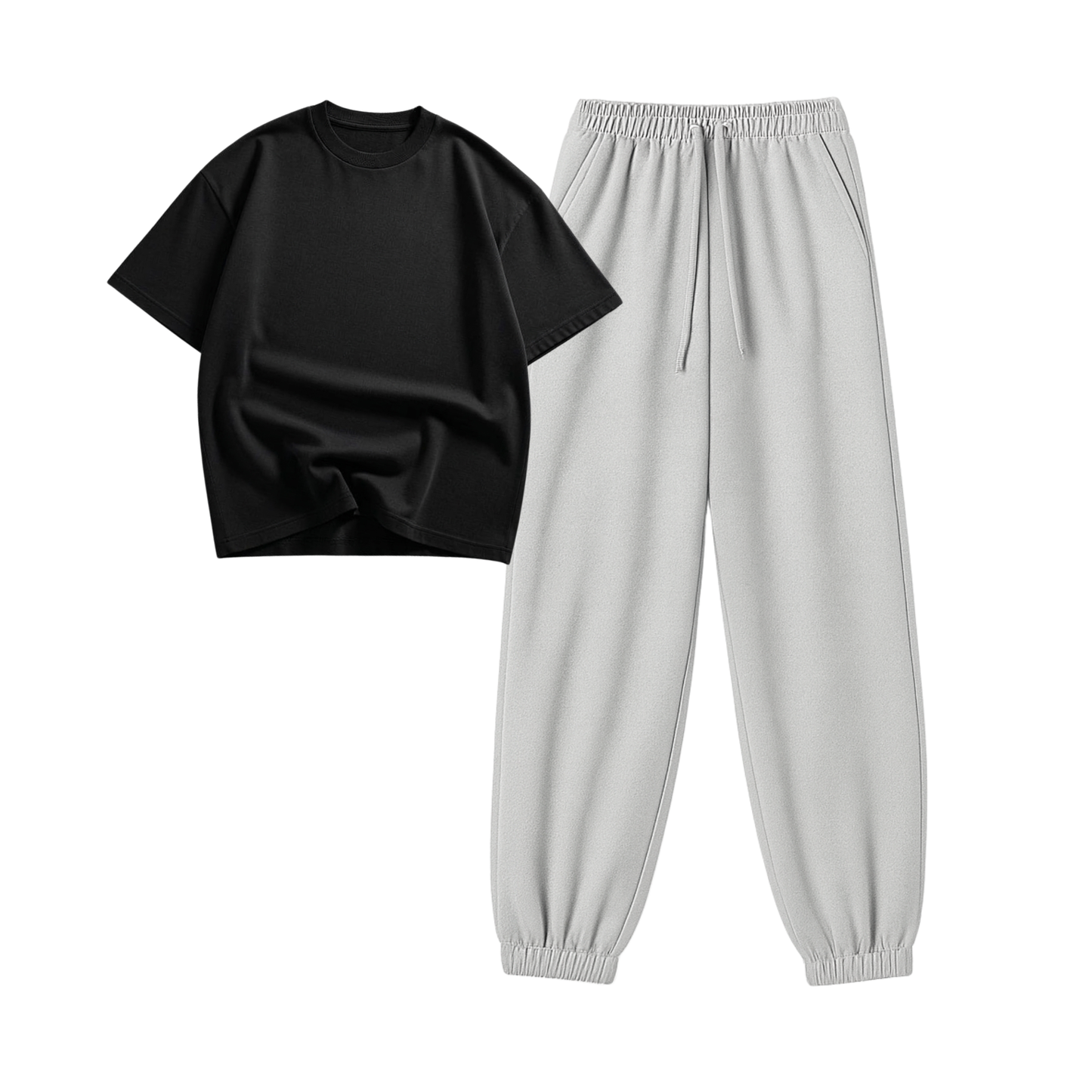 Lightgrey Sweatpant With Oversized Drop Shoulder T-Shirt
