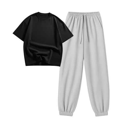 Lightgrey Sweatpant With Oversized Drop Shoulder T-Shirt