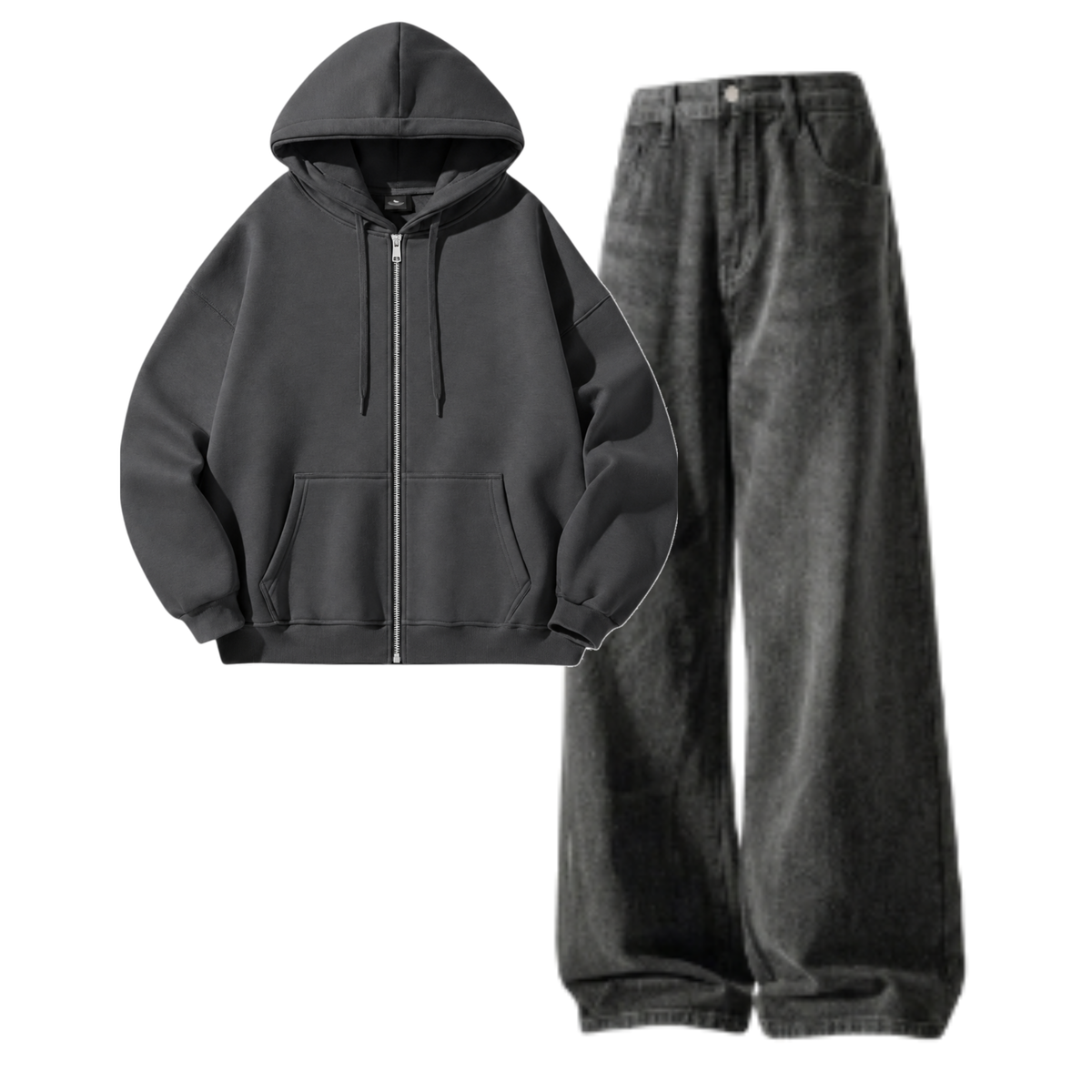 Acid Ash Baggy Jeans With Zipper