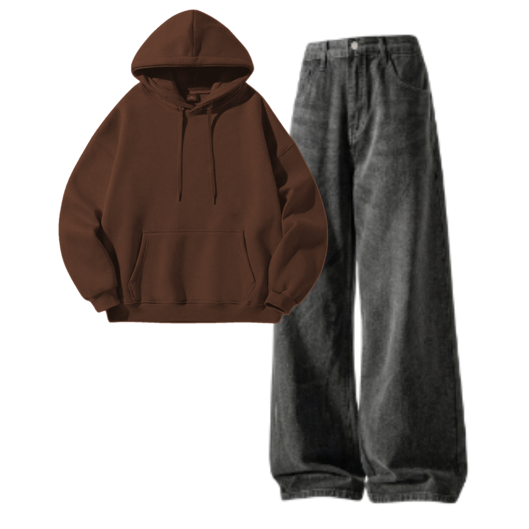 Acid Ash Baggy Jeans With Hoodie