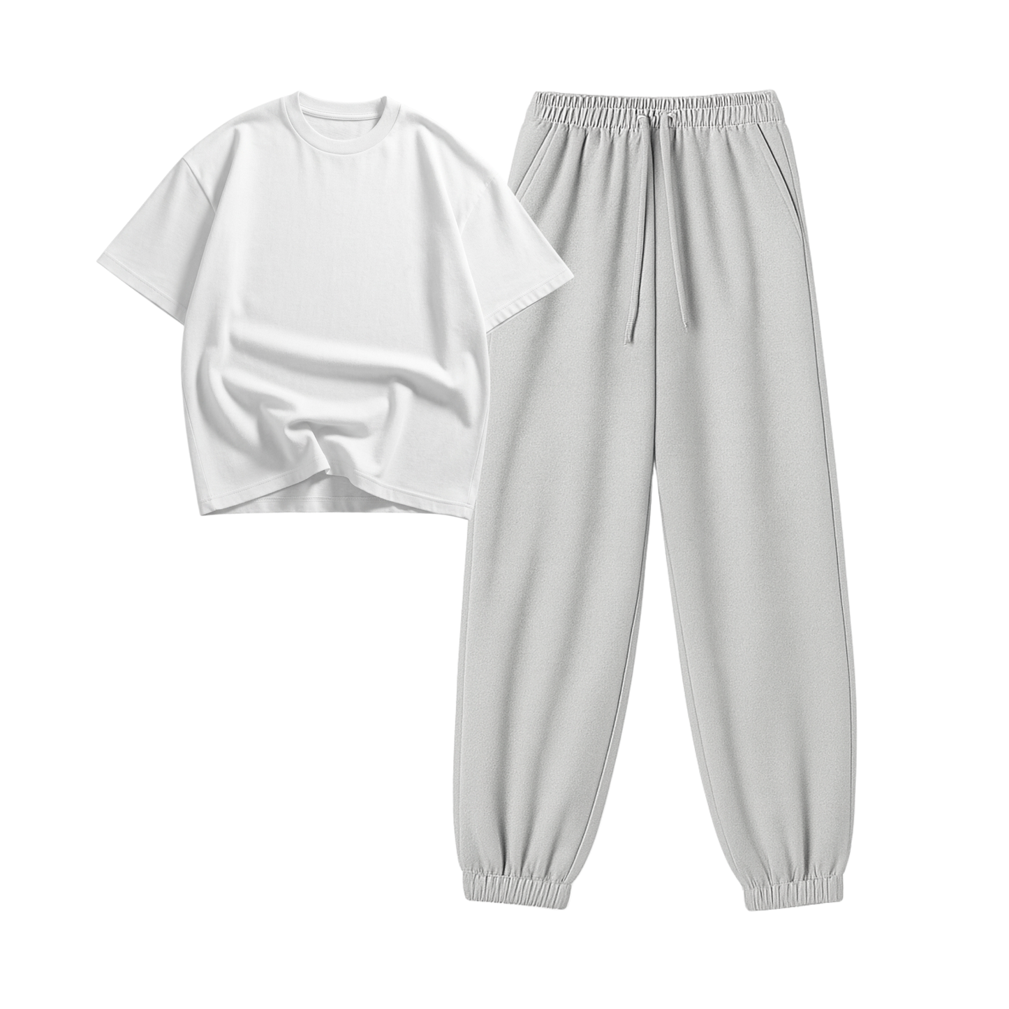 Lightgrey Sweatpant With Oversized Drop Shoulder T-Shirt
