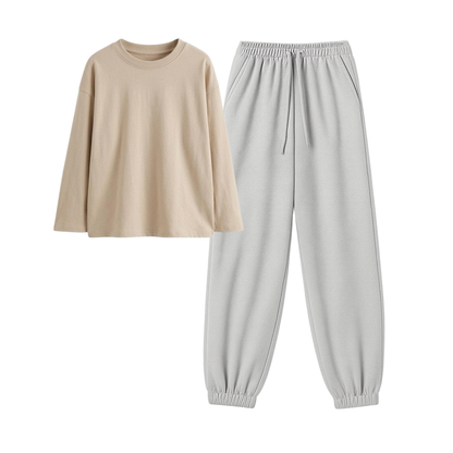 Lightgrey Sweatpant With Full Sleeves T-Shirt