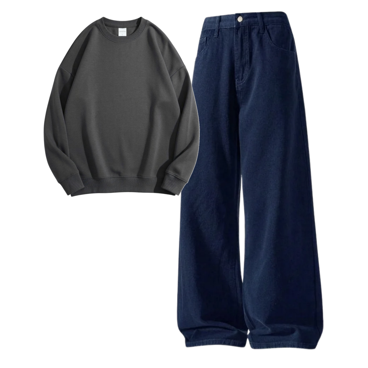 Navyblue Baggy Jeans With Sweatshirt