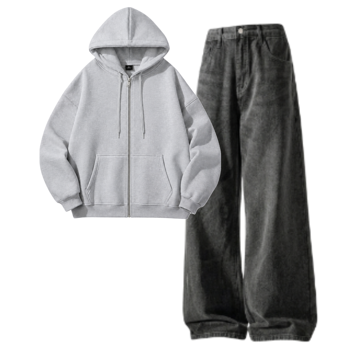 Acid Ash Baggy Jeans With Zipper