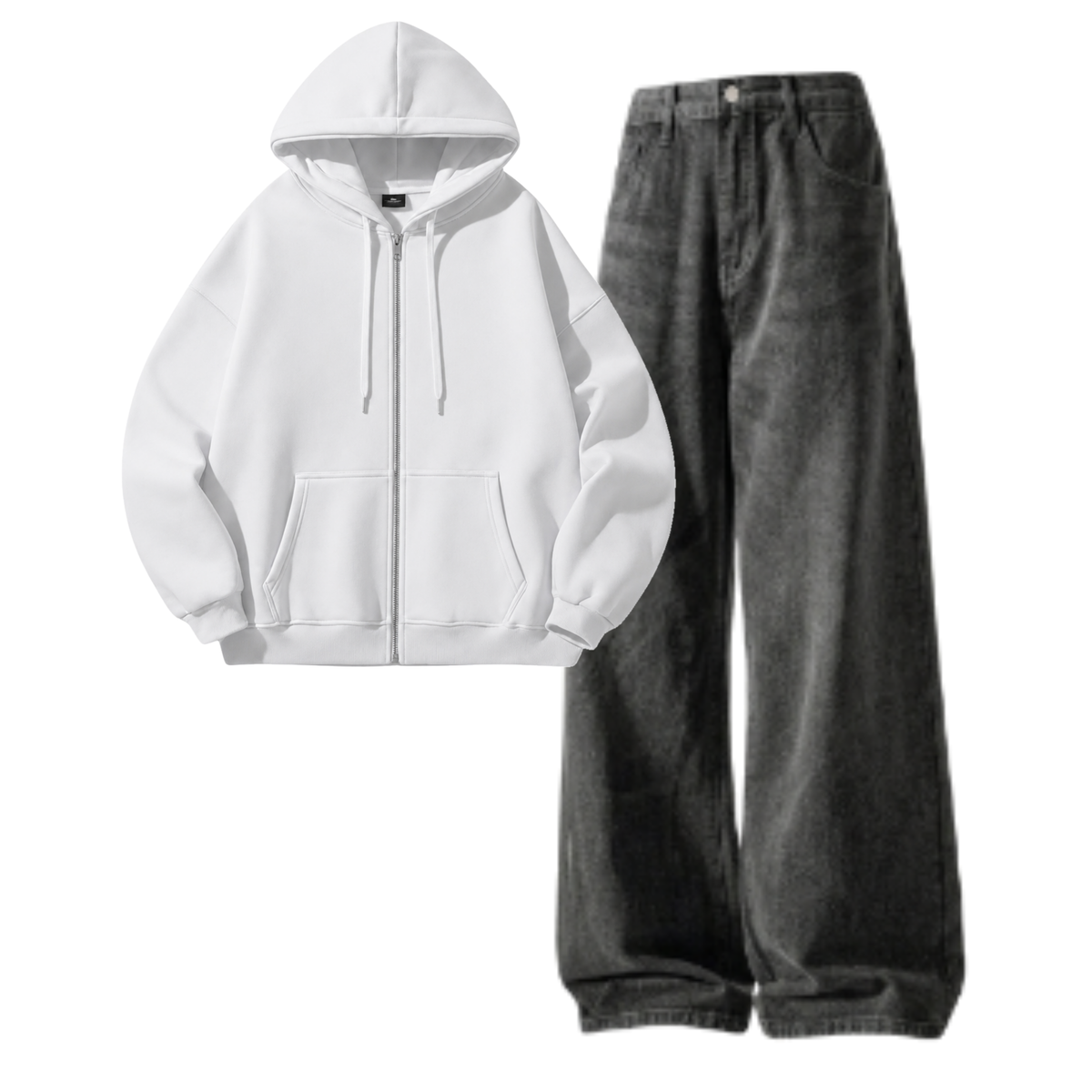 Acid Ash Baggy Jeans With Zipper
