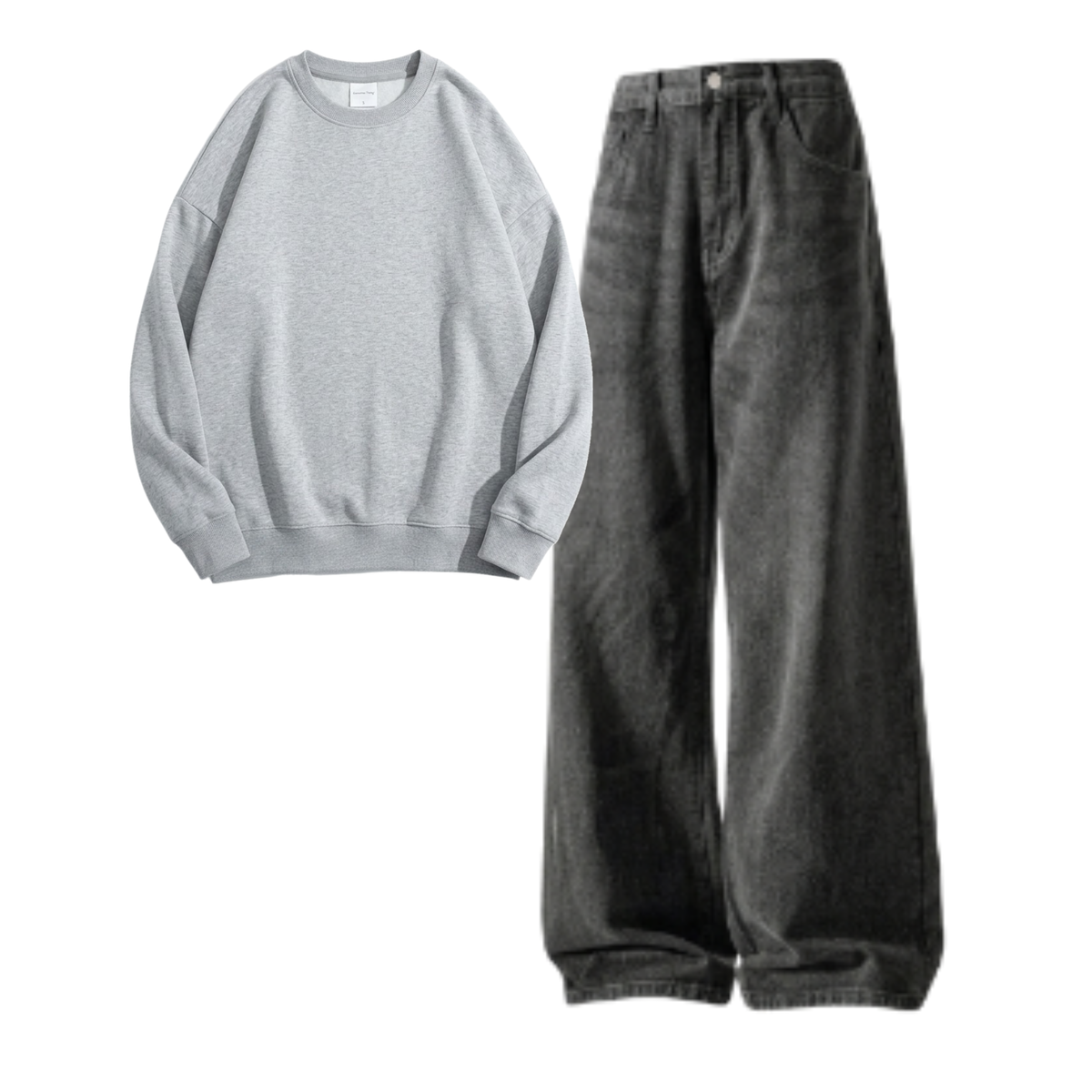 Acid Ash Baggy Jeans With Sweatshirt
