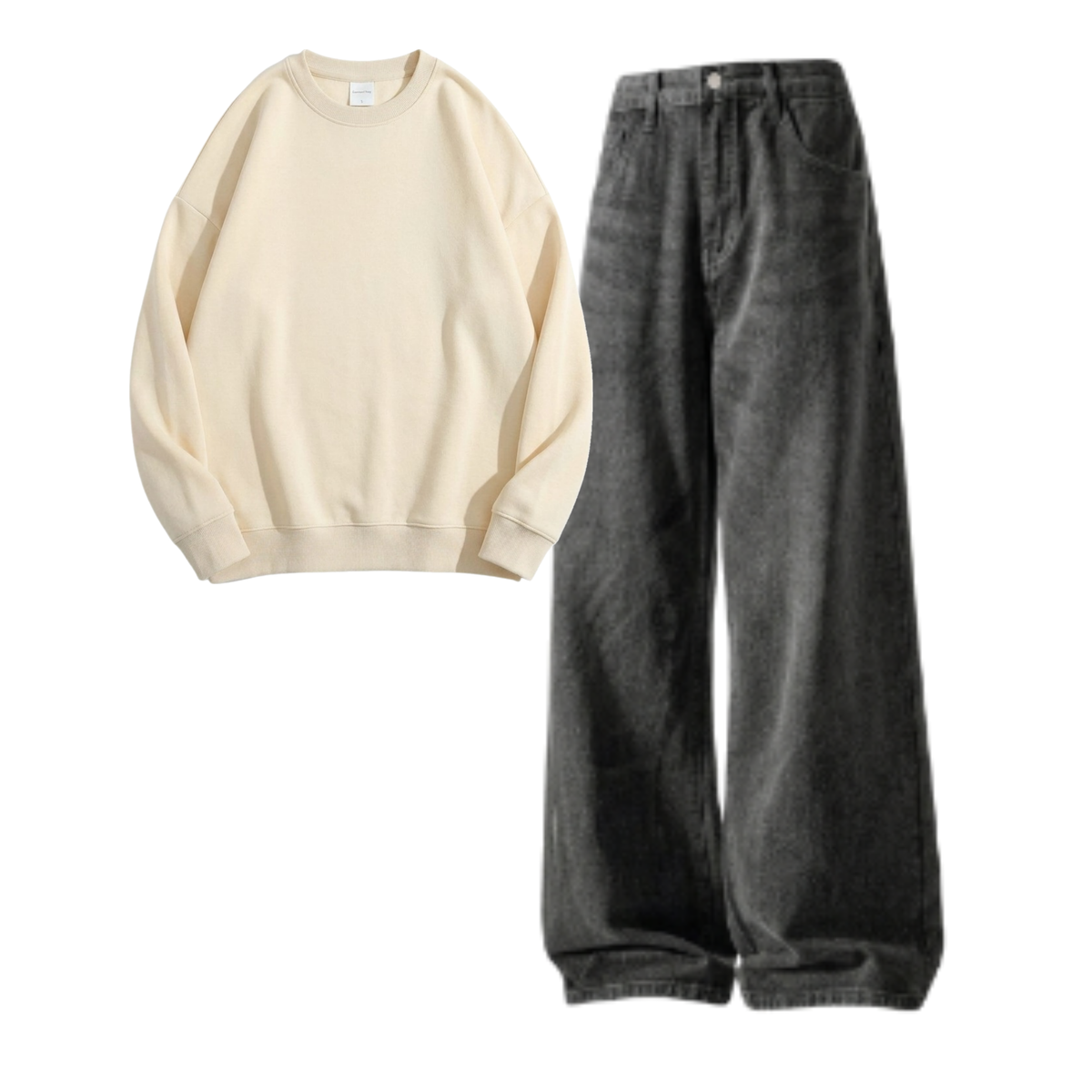 Acid Ash Baggy Jeans With Sweatshirt