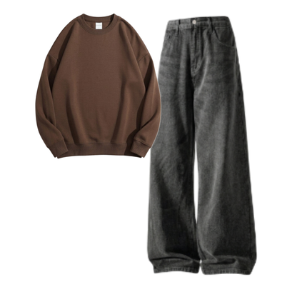 Acid Ash Baggy Jeans With Sweatshirt
