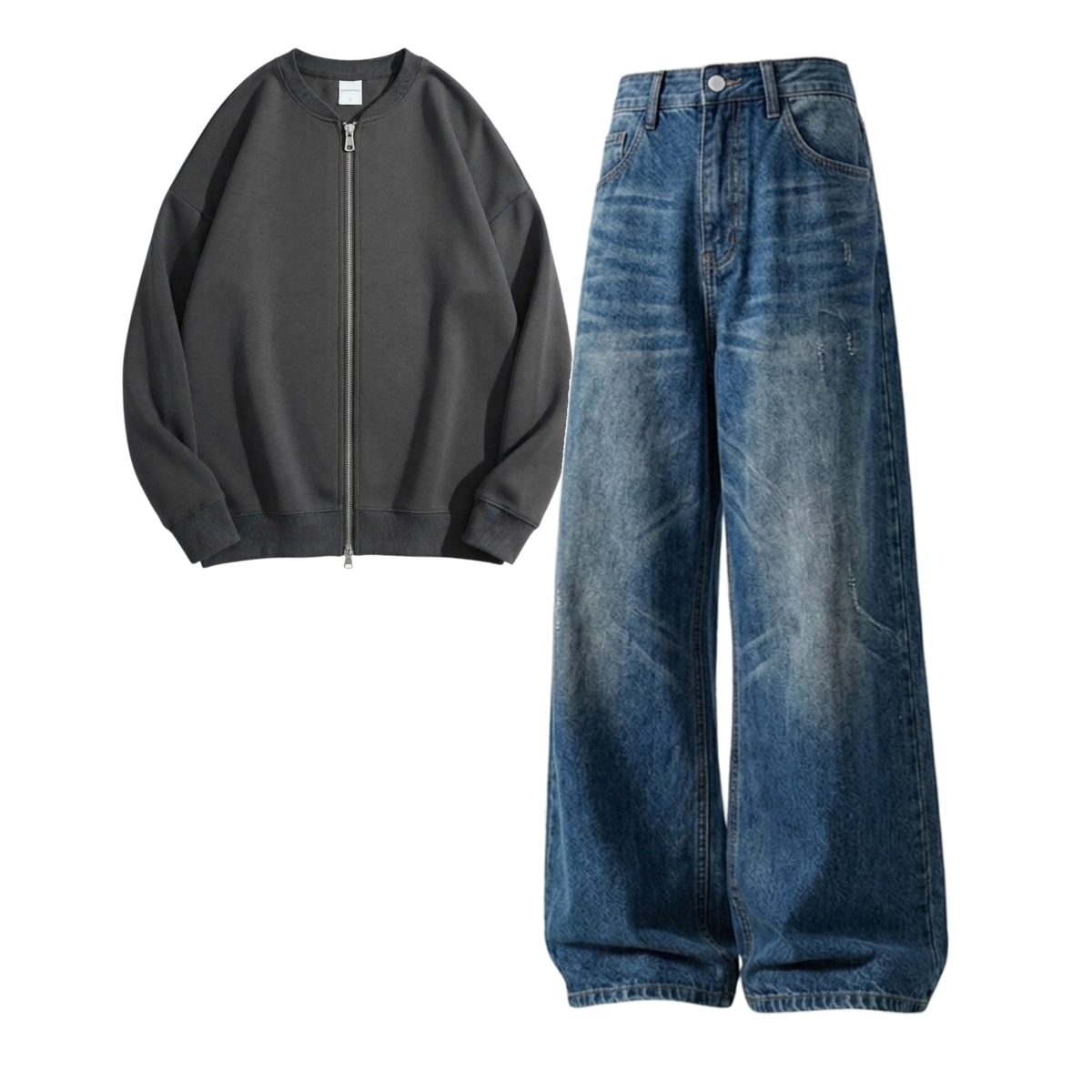 Navyblue Vintage Baggy Jeans With Zweat