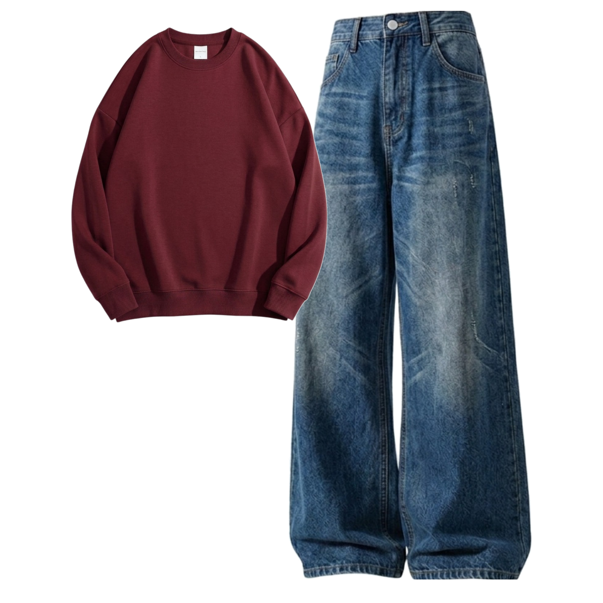 Navyblue Vintage Baggy Jeans With Sweatshirt