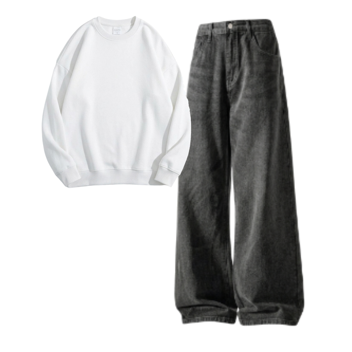Acid Ash Baggy Jeans With Sweatshirt