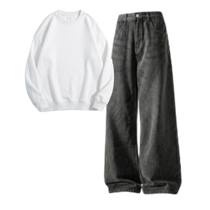 Acid Ash Baggy Jeans With Sweatshirt