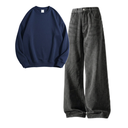 Acid Ash Baggy Jeans With Sweatshirt