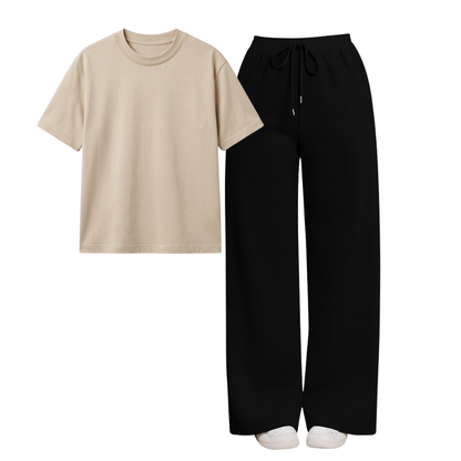 Black Wide-Leg Trouser With Regular T-Shirt