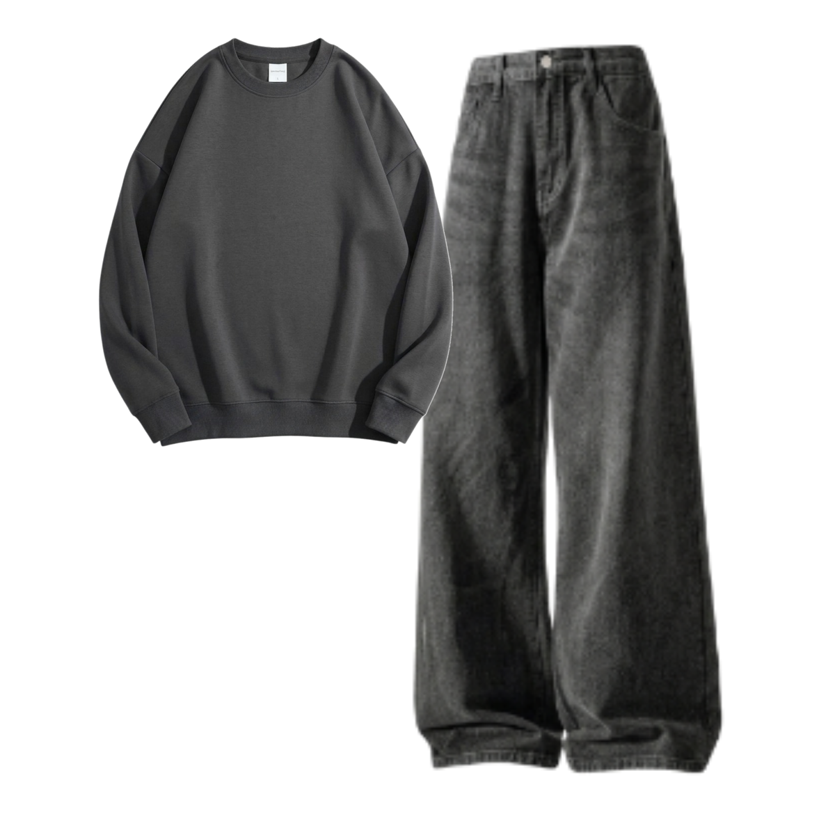 Acid Ash Baggy Jeans With Sweatshirt