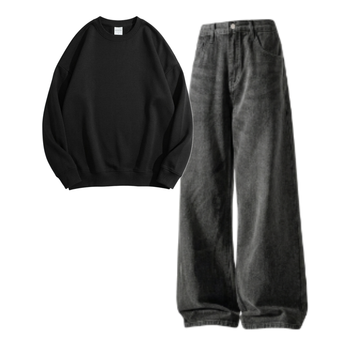Acid Ash Baggy Jeans With Sweatshirt