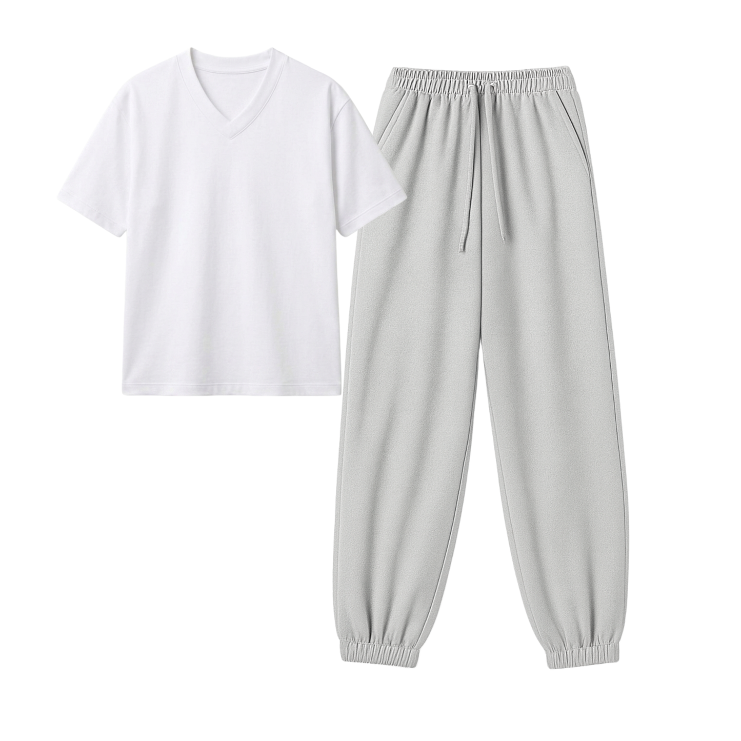 Lightgrey Sweatpant With V-Neck T-Shirt