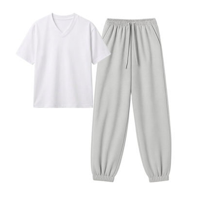Lightgrey Sweatpant With V-Neck T-Shirt