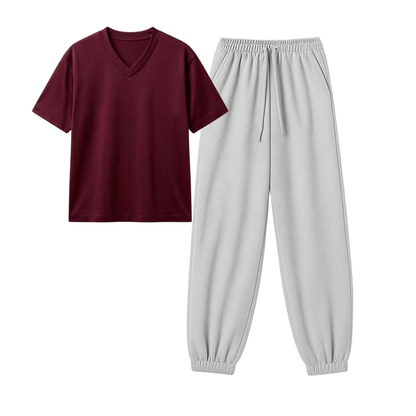 Lightgrey Sweatpant With V-Neck T-Shirt