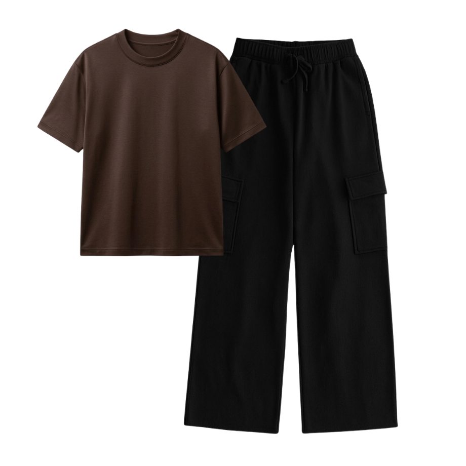Black Wide-Leg Cargo With Regular T-Shirt